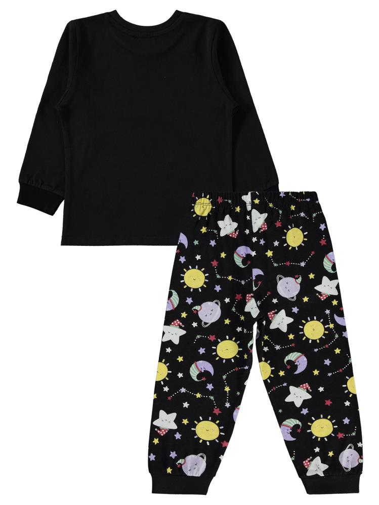 Civil Girls Gezegen Baskılı 2-5 Yaş Pijama Takımı - Siyah