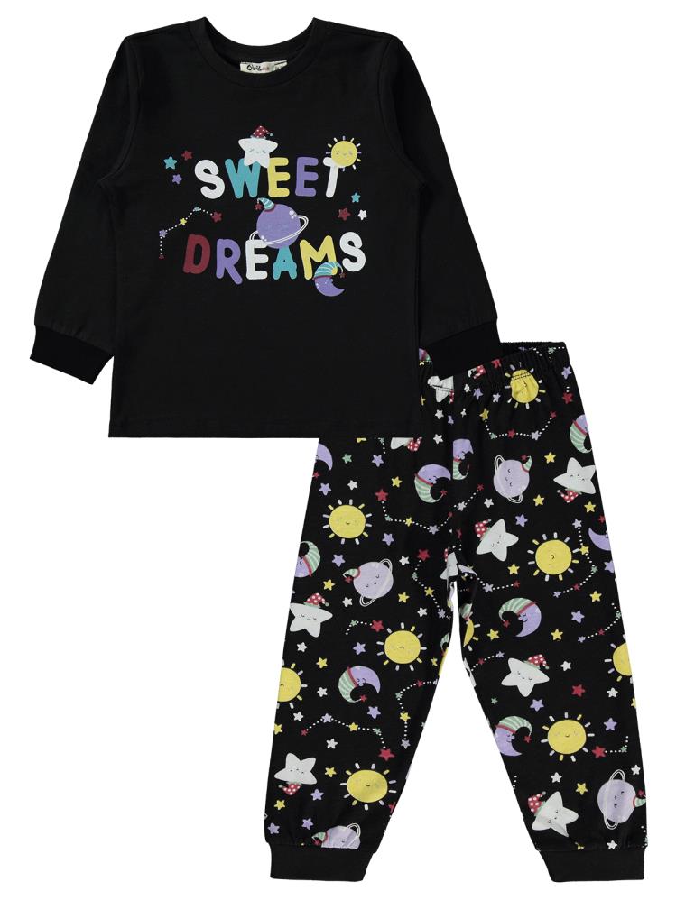 Civil Girls Gezegen Baskılı 2-5 Yaş Pijama Takımı - Siyah