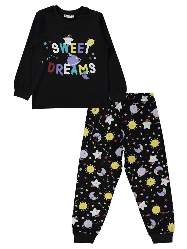 Civil Girls Gezegen Baskılı 6-9 Yaş Pijama Takımı - Siyah