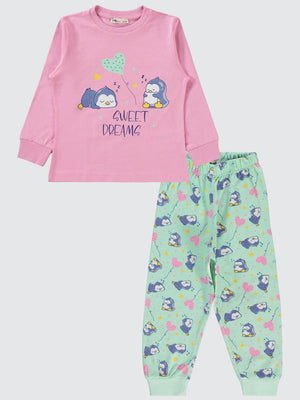 Civil Girls Penguen Baskılı 2-5 Yaş Pijama Takımı - Pembe