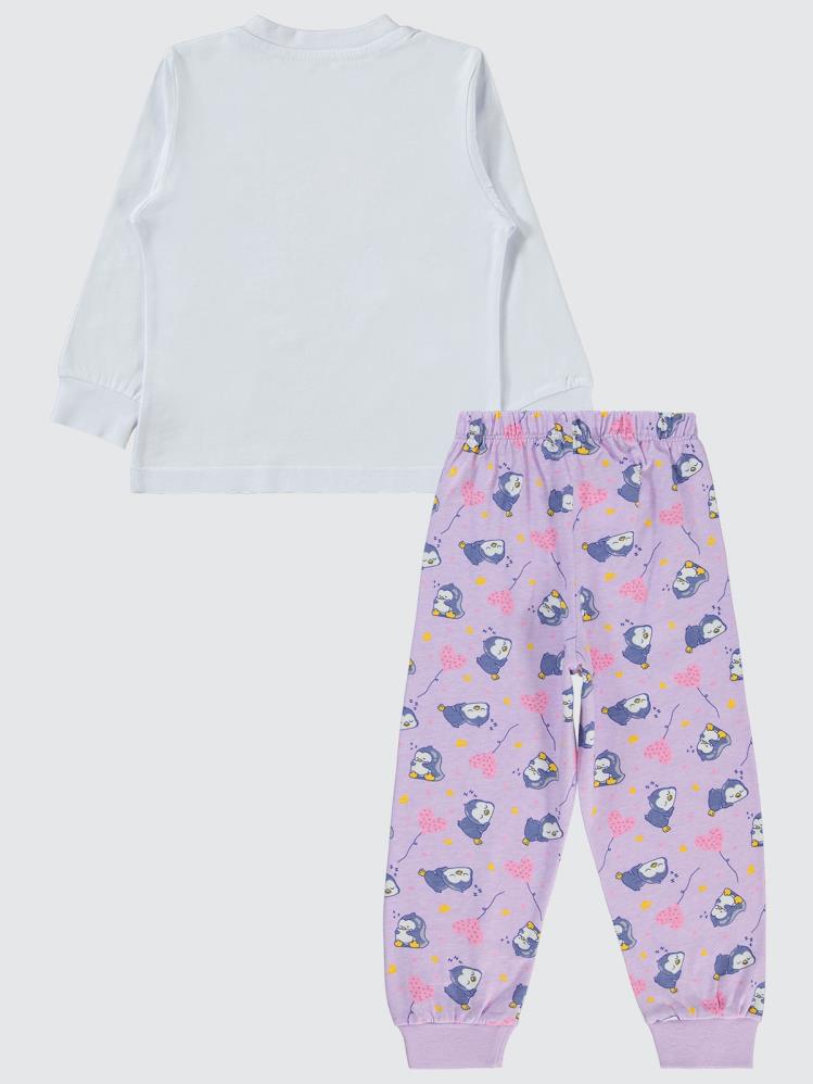 Civil Girls Penguen Baskılı 2-5 Yaş Pijama Takımı - Beyaz