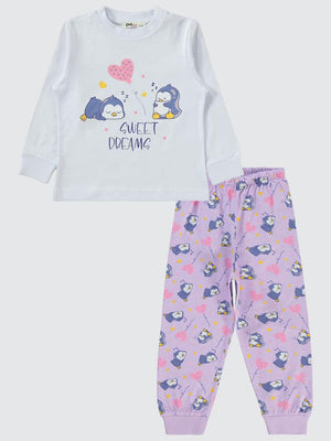 Civil Girls Penguen Baskılı 2-5 Yaş Pijama Takımı - Beyaz