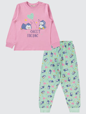 Civil Girls Penguen Baskılı 6-9 Yaş Pijama Takımı - Pembe