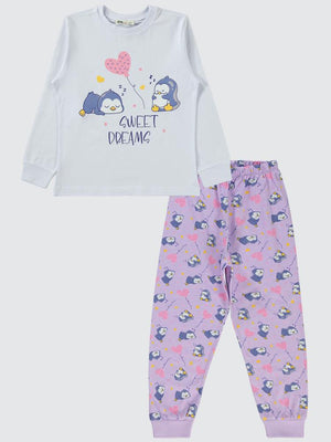 Civil Girls Penguen Baskılı 10-13 Yaş Pijama Takımı - Beyaz