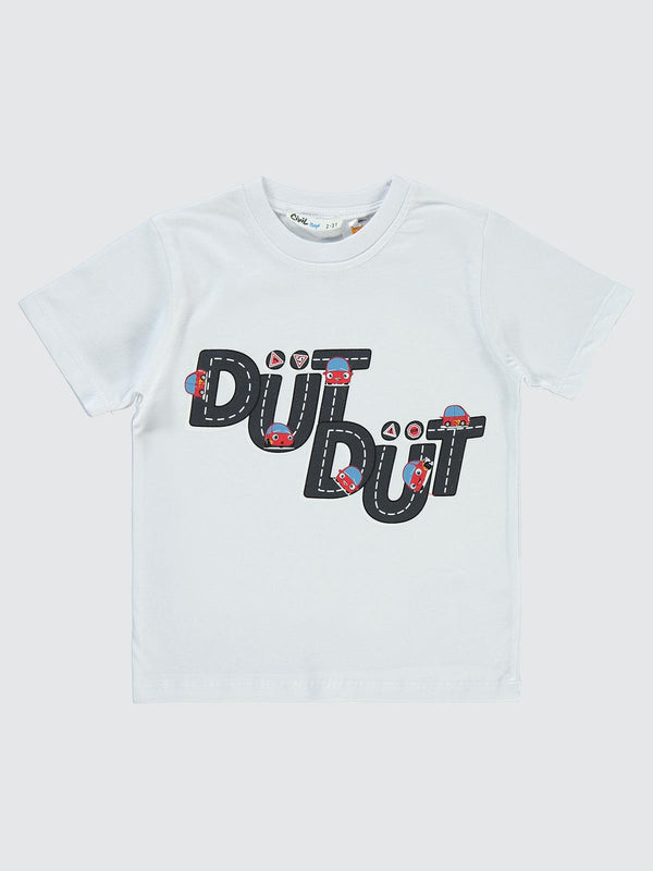 Kukuli Dütdüt Baskılı 2-5 Yaş Tişört - Beyaz