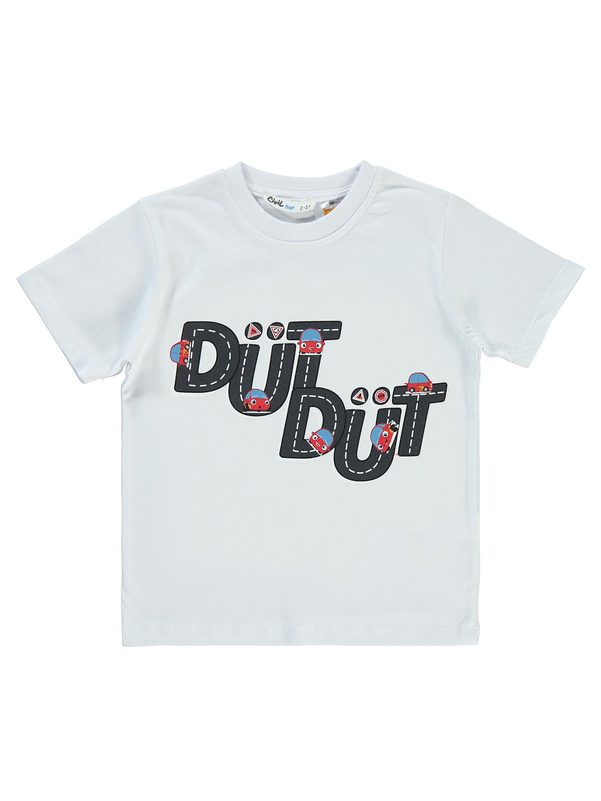 Kukuli Dütdüt Baskılı 2-5 Yaş Tişört - Beyaz