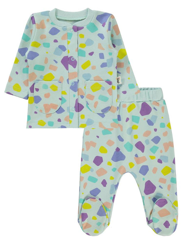 Civil Baby Renkli Parçalar Empirme 1-6 Ay Pijama Takımı - Yeşil