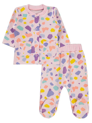 Civil Baby Renkli Parçalar Empirme 1-6 Ay Pijama Takımı - Pembe