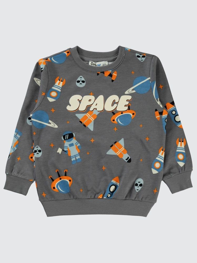 Civil Boys Space World Empirmeli 2-5 Yaş Sweatshirt - Gri
