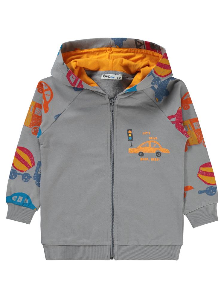 Civil Boys Lets Drive Baskılı Kol Empirmeli 2-5 Yaş Hırka - Gri
