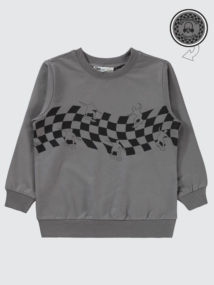 Civil Boys Skate Dama Baskılı 2-5 Yaş Sweatshirt - Gri
