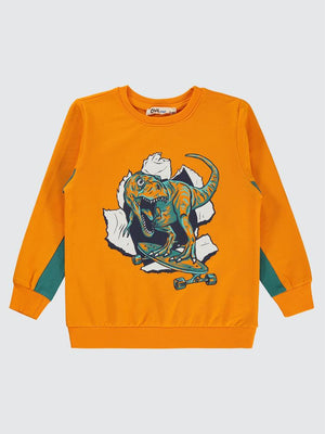 Civil Boys Dinozor Baskılı 2-5 Yaş Sweatshirt - Turuncu