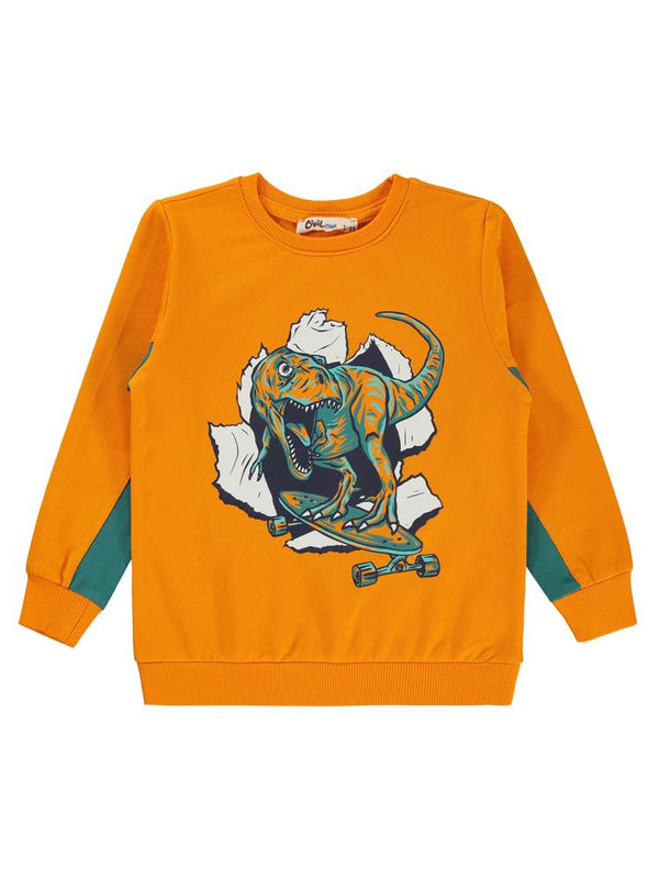 Civil Boys Dinozor Baskılı 2-5 Yaş Sweatshirt - Turuncu