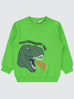 Civil Boys Dino Roar Baskılı 2-5 Yaş Sweatshirt - Yeşil