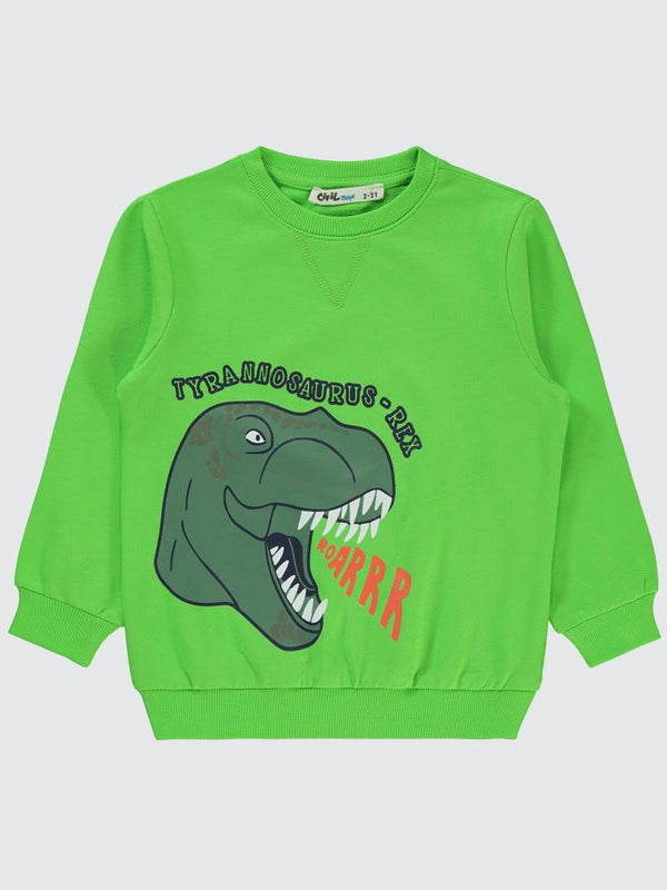 Civil Boys Dino Roar Baskılı 2-5 Yaş Sweatshirt - Yeşil