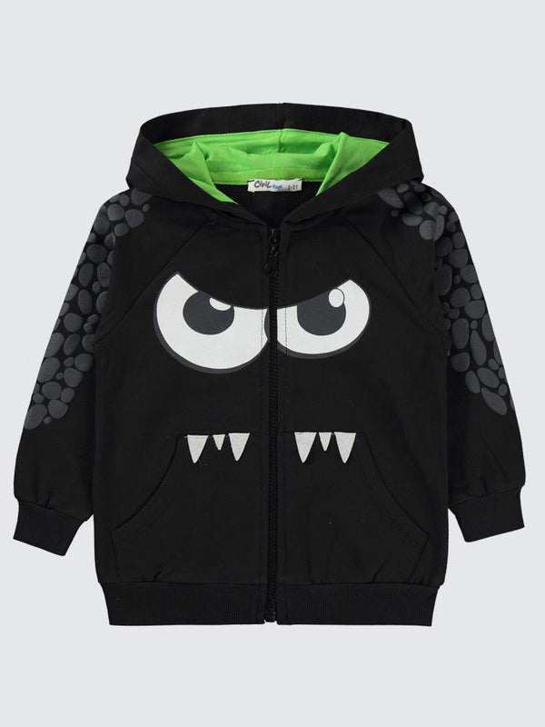 Civil Boys Dinozor Baskılı-Nakışlı 2-5 Yaş Hırka - Siyah