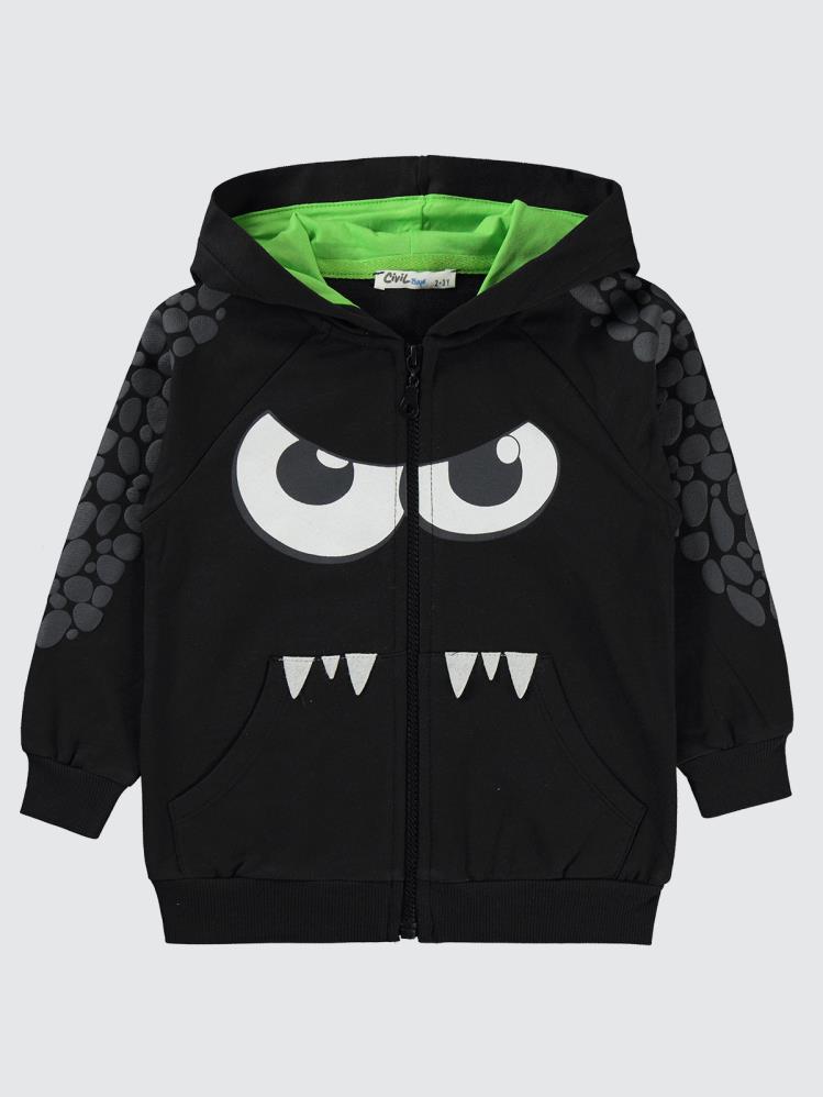 Civil Boys Dinozor Baskılı-Nakışlı 2-5 Yaş Hırka - Siyah