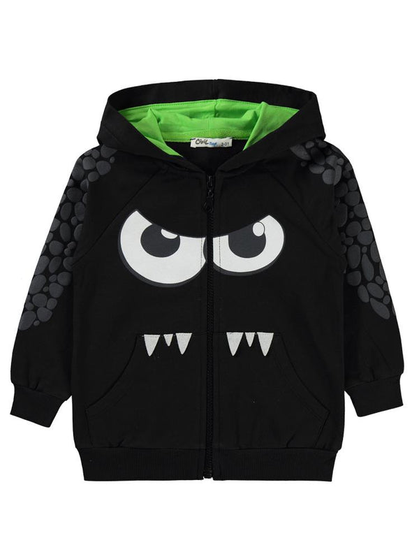 Civil Boys Dinozor Baskılı-Nakışlı 2-5 Yaş Hırka - Siyah