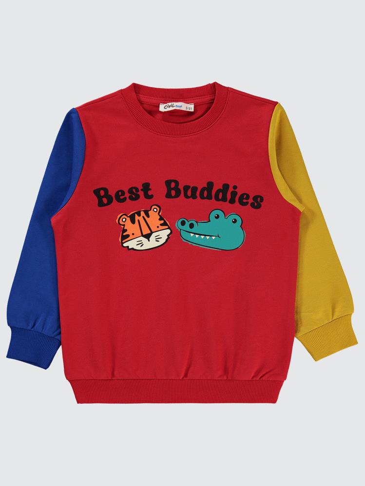 Civil Boys Best Buddıes Baskılı 2-5 Yaş Sweatshirt - Kırmızı