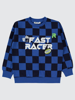 Civil Boys Renkli Dama Empirme Racer Baskılı 6-9 Yaş Sweatshirt - Mavi