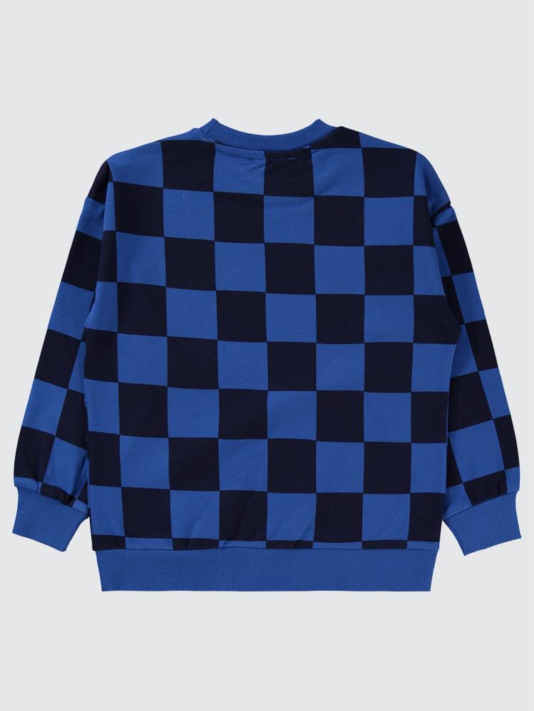 Civil Boys Renkli Dama Empirme Racer Baskılı 6-9 Yaş Sweatshirt - Mavi