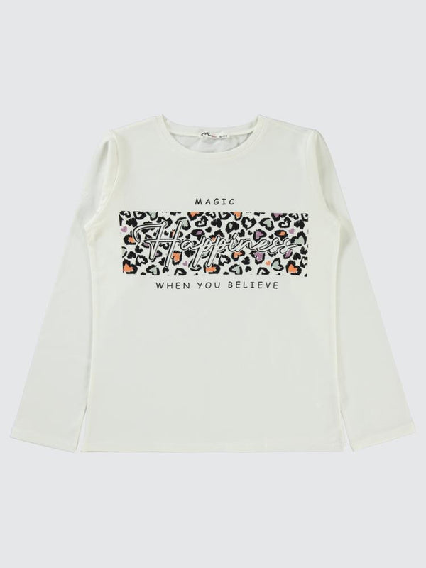 Civil Girls Happıness Baskılı 10-13 Yaş Sweatshirt - Ekru