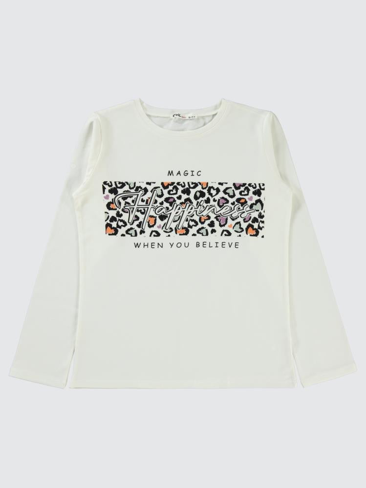Civil Girls Happıness Baskılı 10-13 Yaş Sweatshirt - Ekru