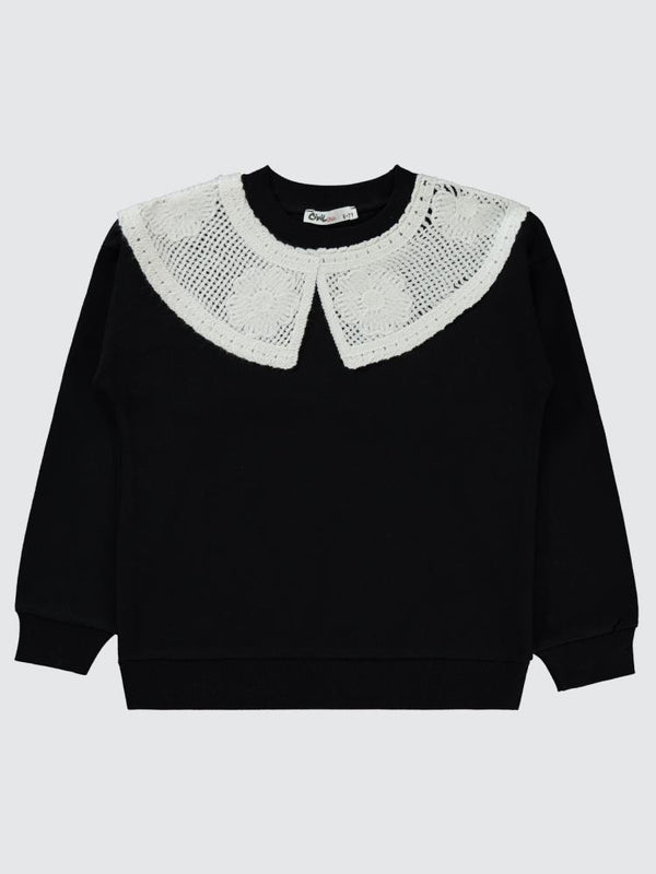 Civil Girls 2 İplik Yakalı 6-9 Yaş Sweatshirt - Siyah