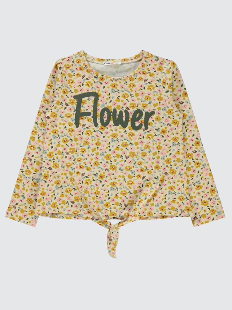 Civil Girls Mini Çiçek Empirme Baskılı 6-9 Yaş Sweatshirt - Beyaz