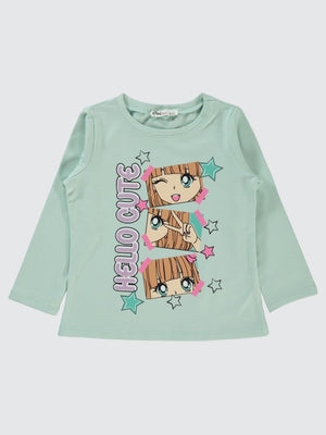 Civil Girls Hello Cute Baskılı 2-5 Yaş Sweatshirt - Yeşil