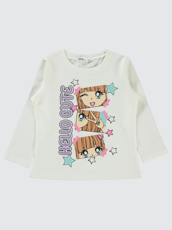 Civil Girls Hello Cute Baskılı 2-5 Yaş Sweatshirt - Ekru
