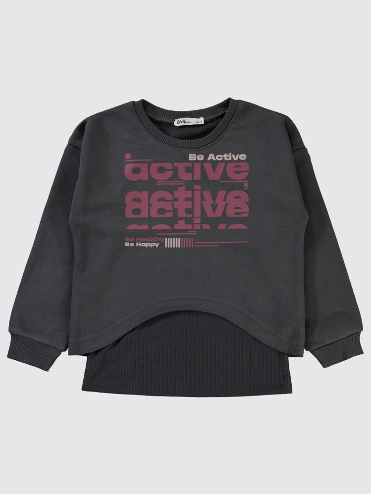 Civil Girls Active Baskılı 10-13 Yaş Sweatshirt - Gri