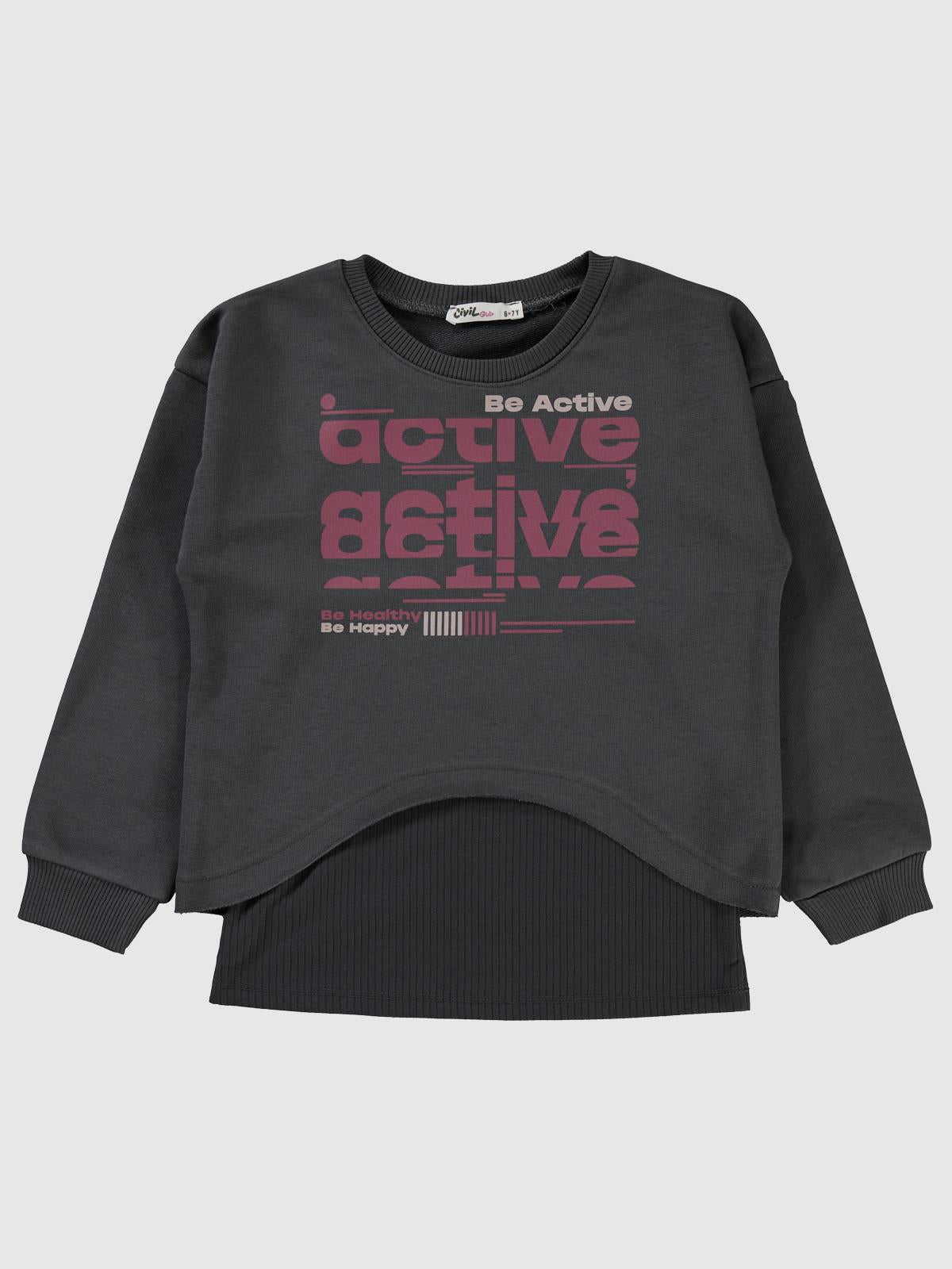 Civil Girls Active Baskılı 10-13 Yaş Sweatshirt - Gri