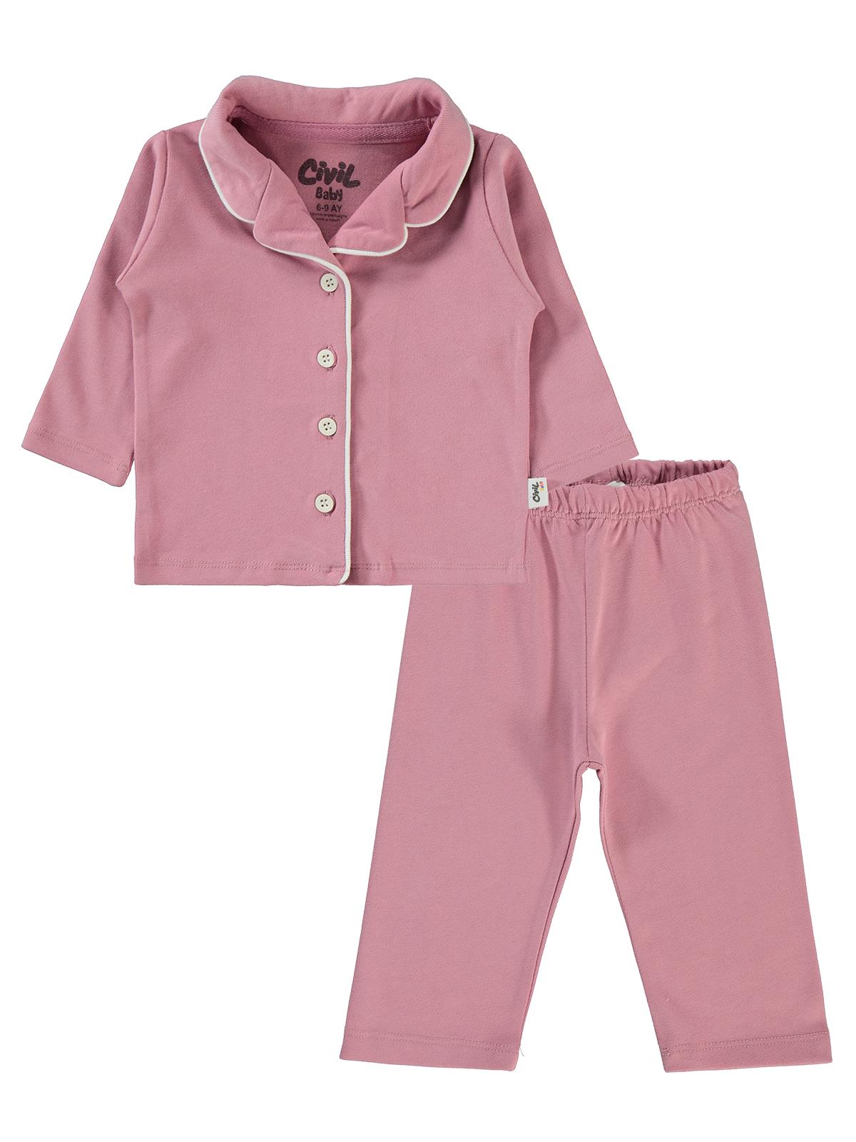 H158 Civil Baby Düz Basic 6-18 Ay Pijama Takımı - Pudra