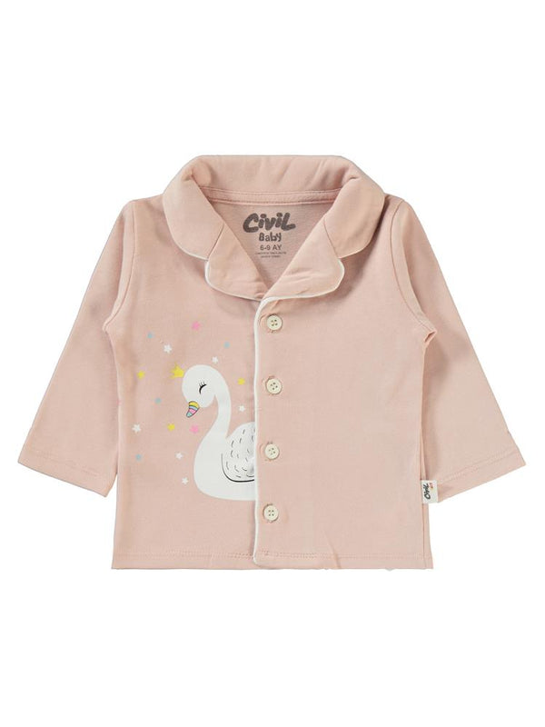 Civil Baby Kuğu Baskılı 6-18 Ay Pijama Takımı - Pudra