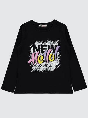 Civil Girls Hello Baskılı 6-9 Yaş Sweatshirt - Siyah