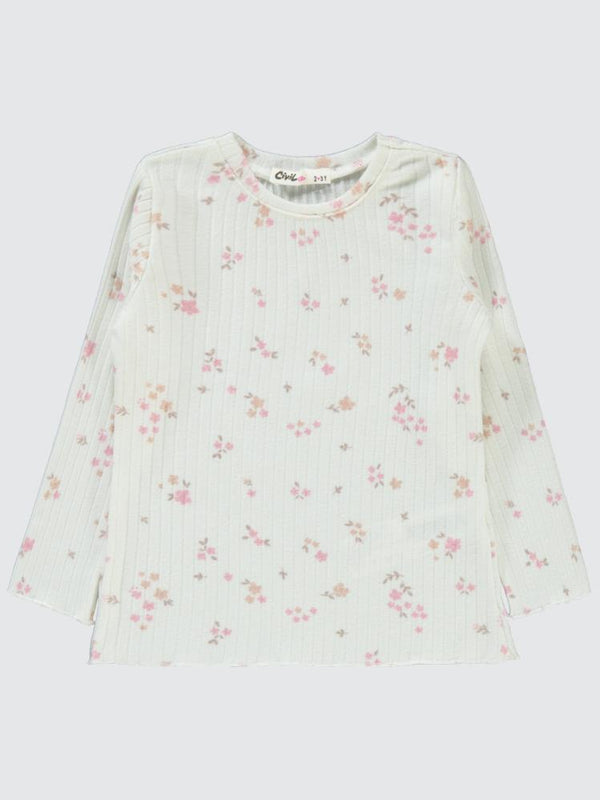 Civil Girls Mini Yapraklı Çiçek Emp. 2-5 Yaş Sweatshirt - Ekru