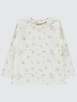 Civil Girls Mini Yapraklı Çiçek Emp. 2-5 Yaş Sweatshirt - Ekru