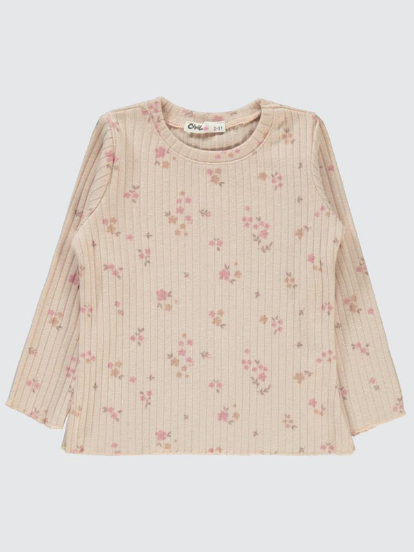 Civil Girls Mini Yapraklı Çiçek Emp. 2-5 Yaş Sweatshirt - Pudra