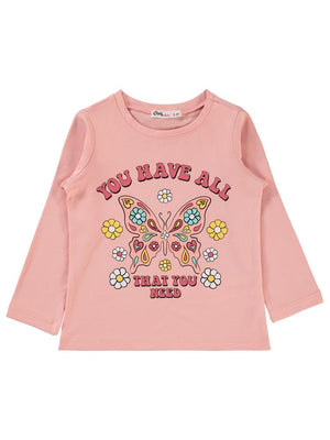 Civil Girls Etnik Kelebek Baskılı 2-5 Yaş Sweatshirt - Pudra