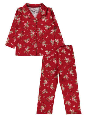 Civil Girls Fiyonklu Geyik Empirme 2-5 Yaş Pijama Takımı - Kırmızı
