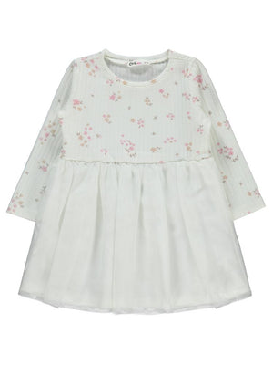 Civil Girls Mini Yapraklı Çiçek Emp. 2-5 Yaş Elbise - Ekru