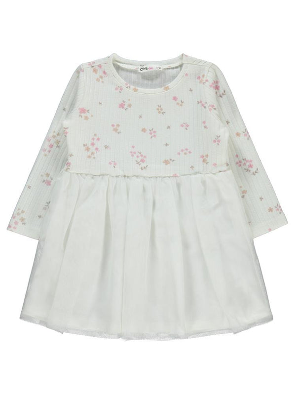 Civil Girls Mini Yapraklı Çiçek Emp. 2-5 Yaş Elbise - Ekru