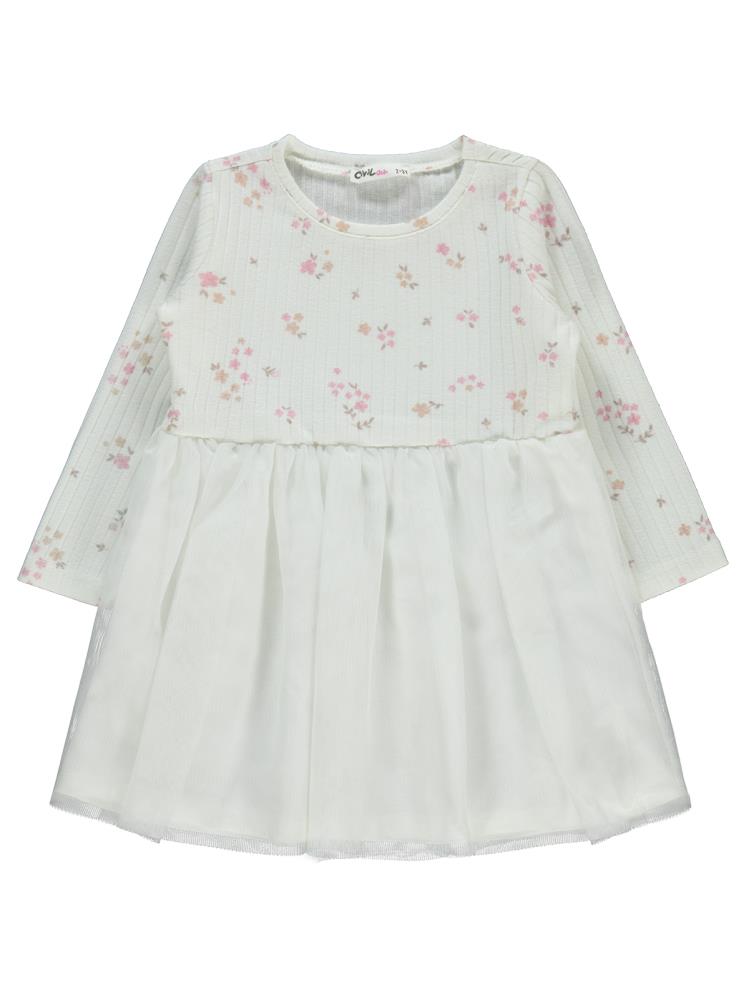 Civil Girls Mini Yapraklı Çiçek Emp. 2-5 Yaş Elbise - Ekru
