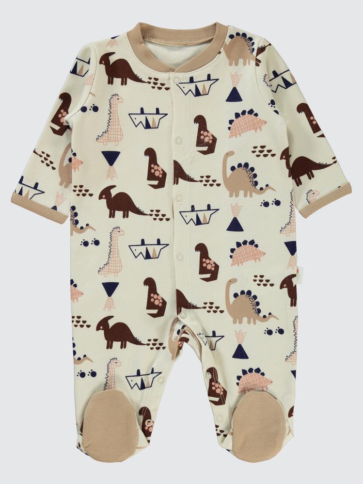 Civil Baby Çizgisel Dino Empirme Patikli 1-6 Ay Tulum - Gri