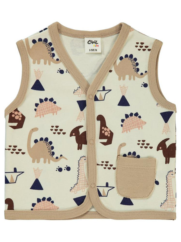 Civil Baby Çizgisel Dino Empirme 6-18 Ay Yelek - Gri
