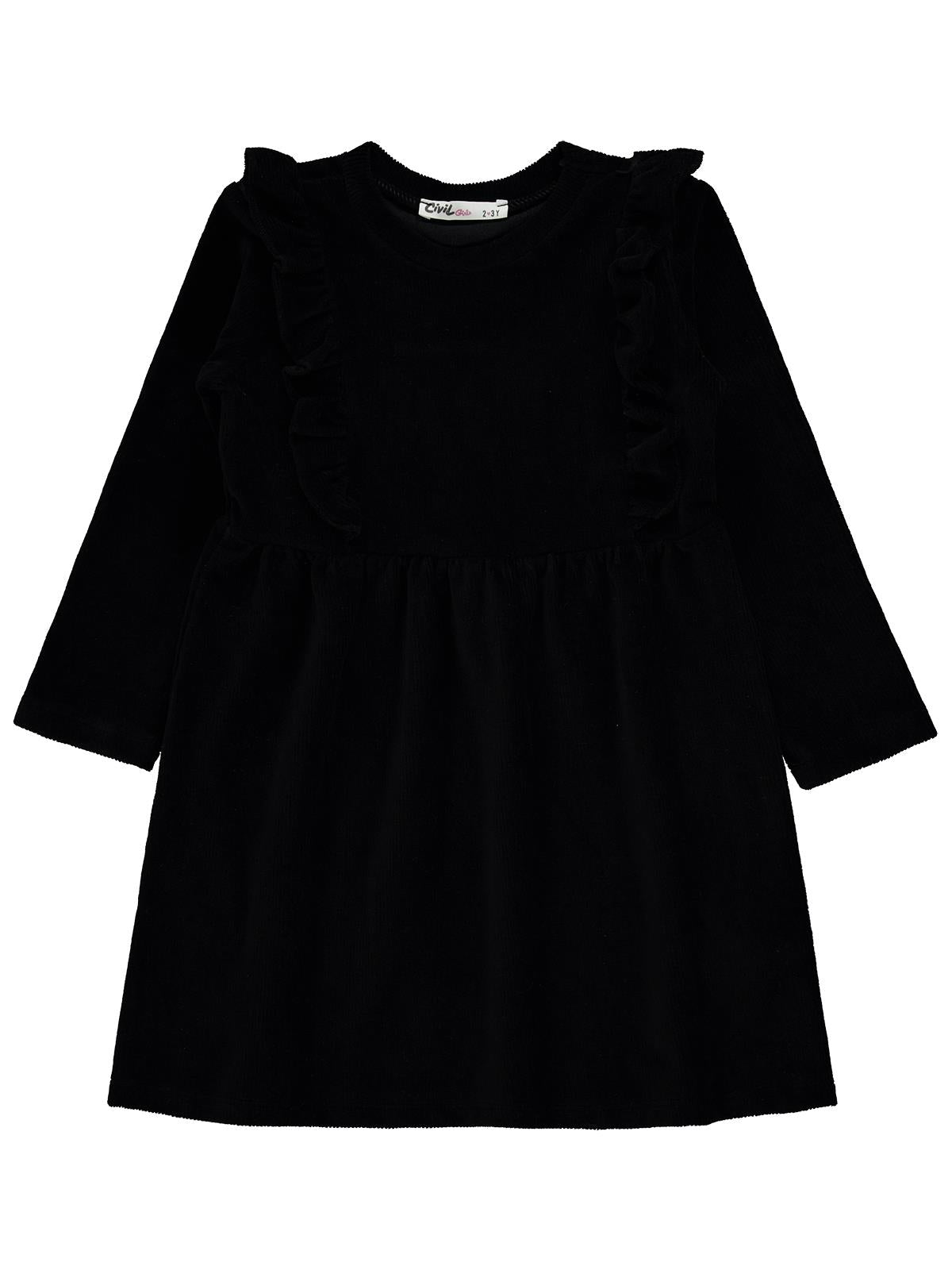 Civil Girls Fitilli Kadife 2-5 Yaş Elbise - Siyah