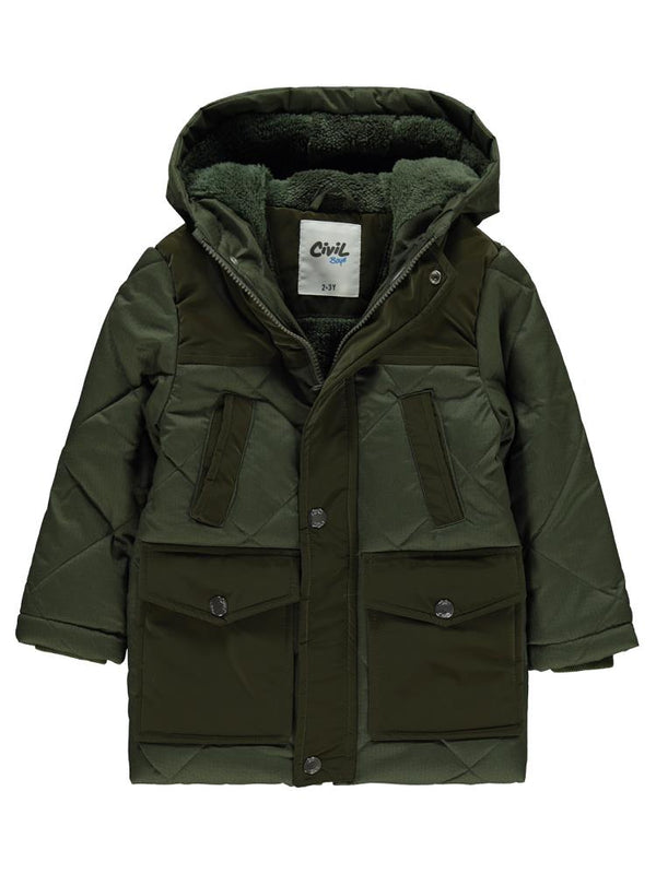 Civil Boys Kadife Cepli Baklava Desen 2-5 Yaş Mont - Haki