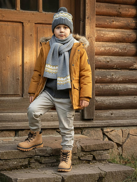Civil Boys Kapak Cepli Kürklü 6-9 Yaş Mont - Hardal
