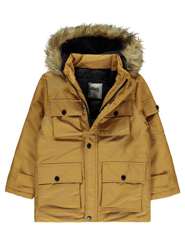 Civil Boys Kapak Cepli Kürklü 6-9 Yaş Mont - Hardal